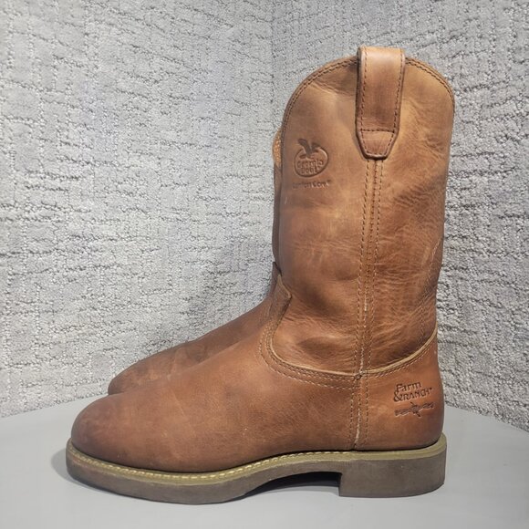 Georgia Farm and Ranch Men's Size 7D Brown Leather Pull on Welington Boots G5814 - Picture 1 of 10